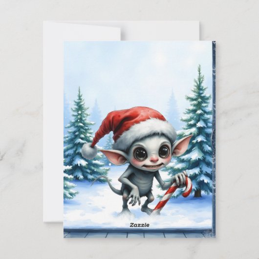 Whimsical Christmas Elf with Candy Cane.  シーズンカード (裏面)