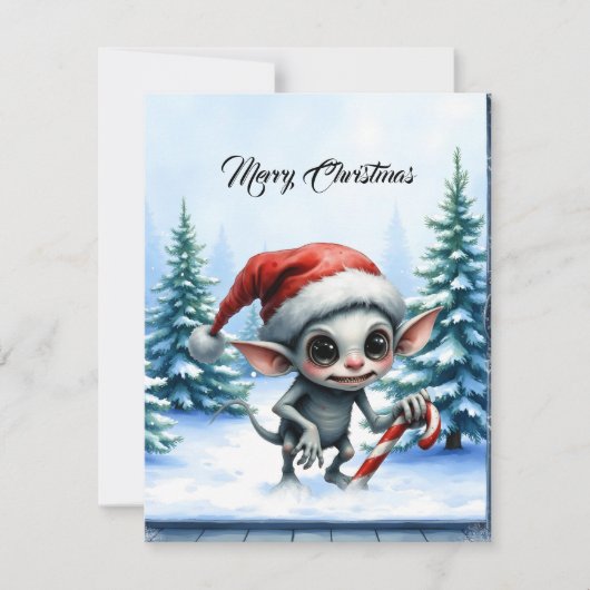 Whimsical Christmas Elf with Candy Cane. シーズンカード (正面)
