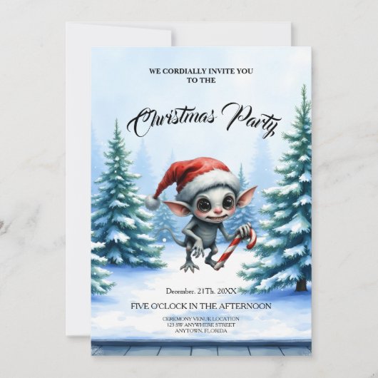 Whimsical Christmas Elf with Candy Cane. 招待状 (正面)