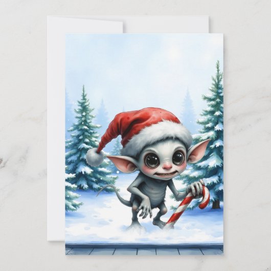 Whimsical Christmas Elf with Candy Cane. 招待状 (裏面)