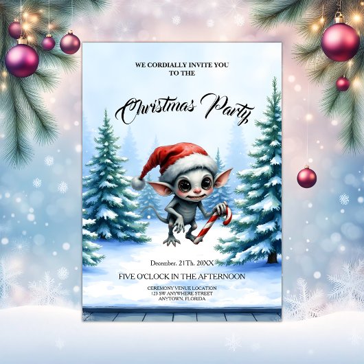 Whimsical Christmas Elf with Candy Cane. 招待状