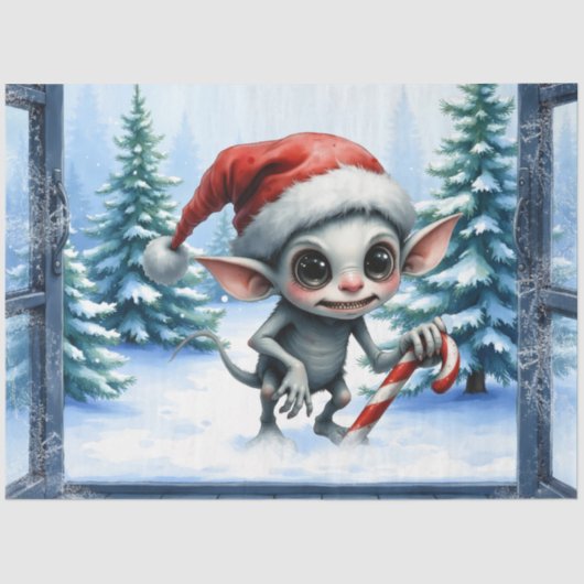 Whimsical Christmas Elf with Candy Cane. 薄葉紙 (正面)