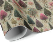 Whimsical Christmas Folk Art Tree Pattern Gift ラッピングペーパー (ロールコーナー)