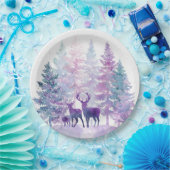 Whimsical Christmas Forest Deers Paper Plates ペーパープレート (パーティー)