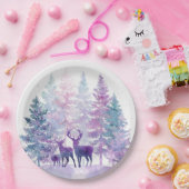 Whimsical Christmas Forest Deers Paper Plates ペーパープレート (パーティー)