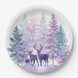 Whimsical Christmas Forest Deers Paper Plates ペーパープレート
