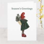 Whimsical Christmas Gnome Card – Festive Greeting カード (黄色い花)