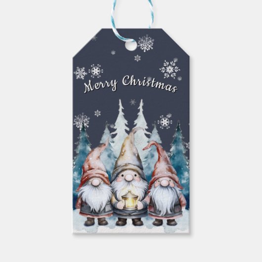 Whimsical Christmas Gnome Family | Blue ギフトタグ (正面)