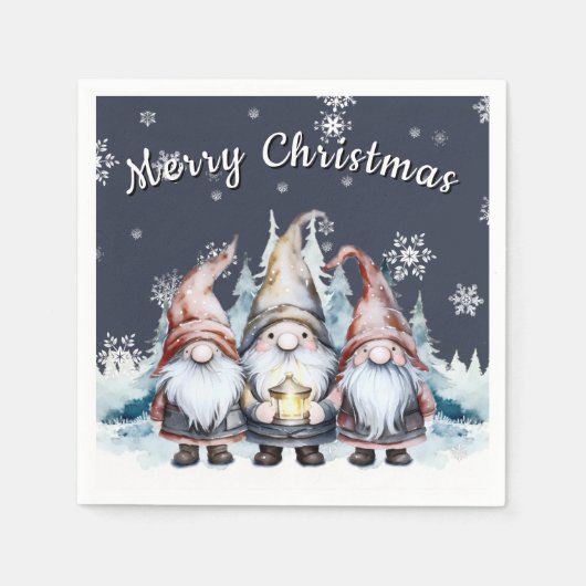 Whimsical Christmas Gnome Family Party スタンダードカクテルナプキン (正面)