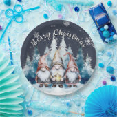 Whimsical Christmas Gnome Family Party | Blue ペーパープレート (パーティー)