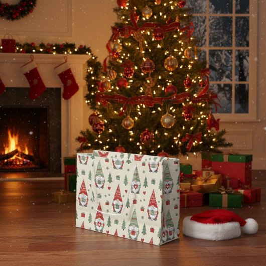 Whimsical Christmas Gnome Gift Bag ラージペーパーバッグ
