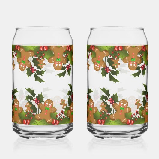 Whimsical Christmas Greenery & Gingerbread Men ガラス缶 (左)