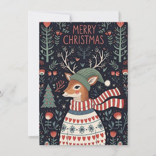 Whimsical Christmas greeting card with a deer  シーズンカード (正面)