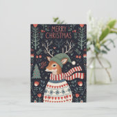 Whimsical Christmas greeting card with a deer  シーズンカード (スタンド正面)