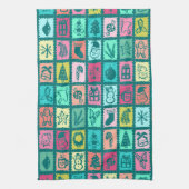 Whimsical Christmas Grid Cute Bright Holiday キッチンタオル (縦)
