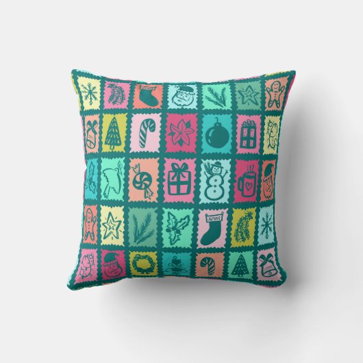 Whimsical Christmas Grid Cute Bright Holiday クッション (裏面)