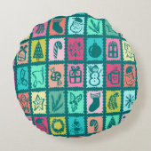 Whimsical Christmas Grid Cute Bright Holiday ラウンドクッション (裏面)