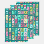 Whimsical Christmas Grid Cute Bright Holiday ラッピングペーパーシート