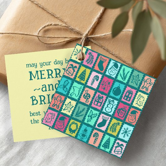 Whimsical Christmas Grid Cute Bright Holiday Gift フェイバータグ