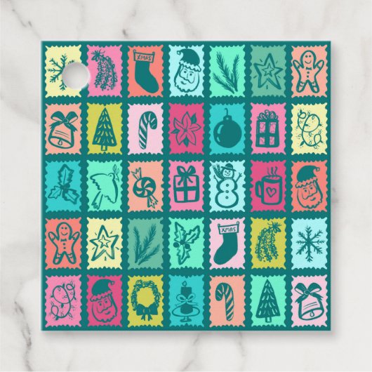 Whimsical Christmas Grid Cute Bright Holiday Gift フェイバータグ (正面)