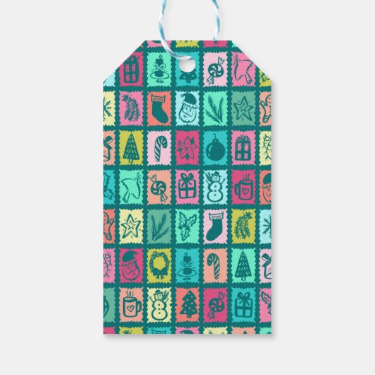 Whimsical Christmas Grid Cute Custom  ギフトタグ (裏面)