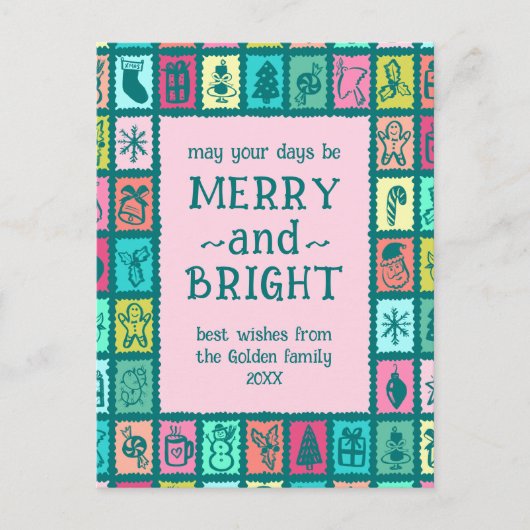 Whimsical Christmas Grid Cute Custom  シーズンポストカード (正面)