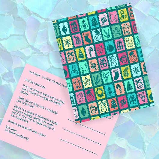 Whimsical Christmas Grid Cute Custom  シーズンポストカード