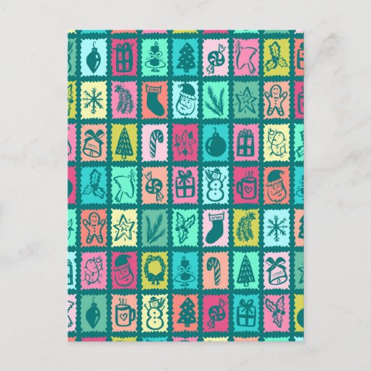 Whimsical Christmas Grid Cute Custom シーズンポストカード (正面)