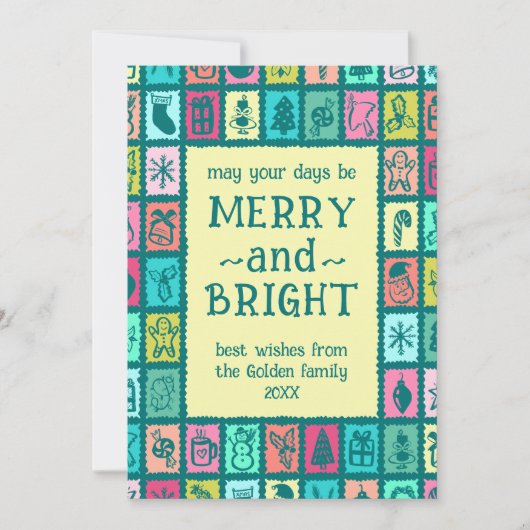 Whimsical Christmas Grid Cute Custom 2 PHOTO シーズンカード (正面)