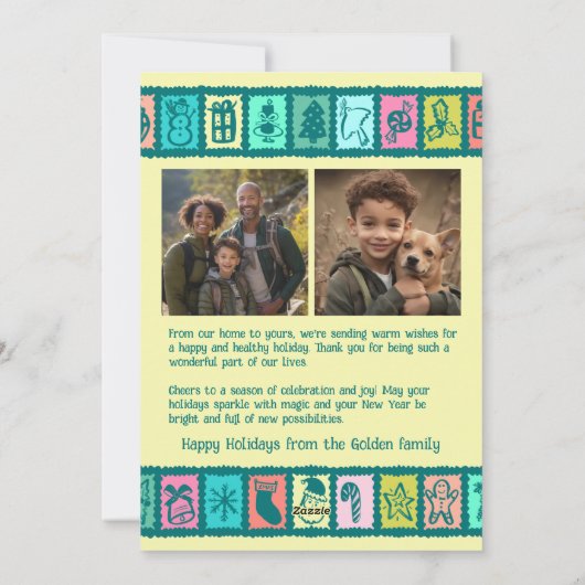 Whimsical Christmas Grid Cute Custom 2 PHOTO  シーズンカード (裏面)