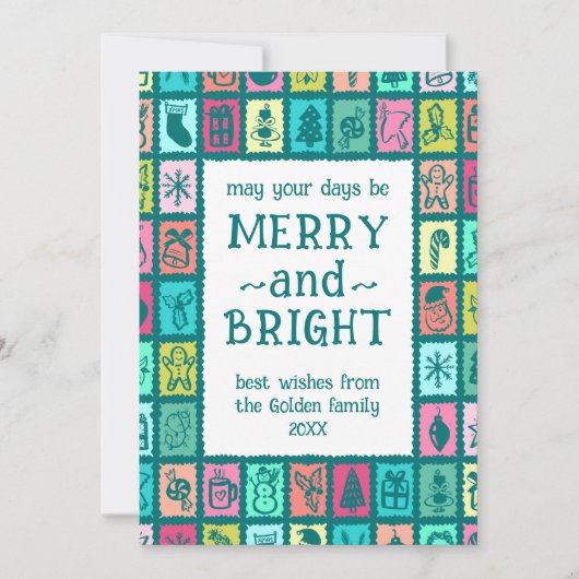 Whimsical Christmas Grid Cute Custom 2 PHOTO  シーズンカード (正面)