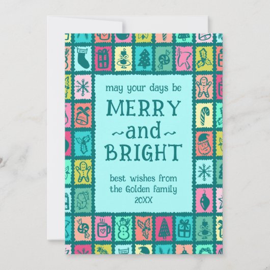 Whimsical Christmas Grid Cute Custom 2 PHOTO シーズンカード (正面)