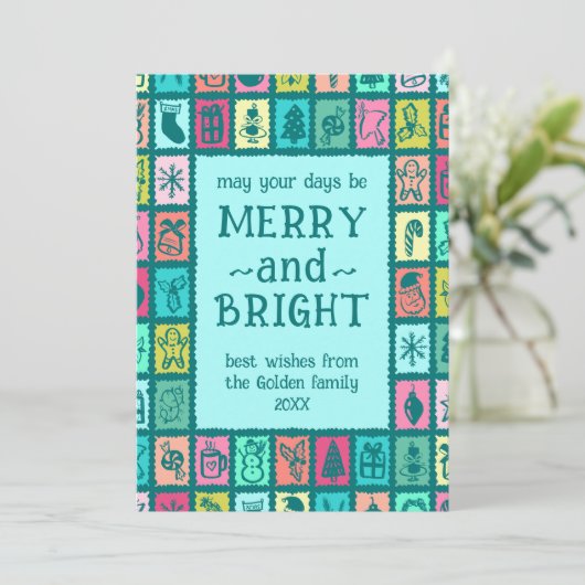 Whimsical Christmas Grid Cute Custom 2 PHOTO  シーズンカード (スタンド正面)