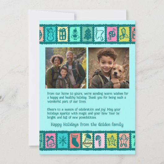 Whimsical Christmas Grid Cute Custom 2 PHOTO シーズンカード (裏面)