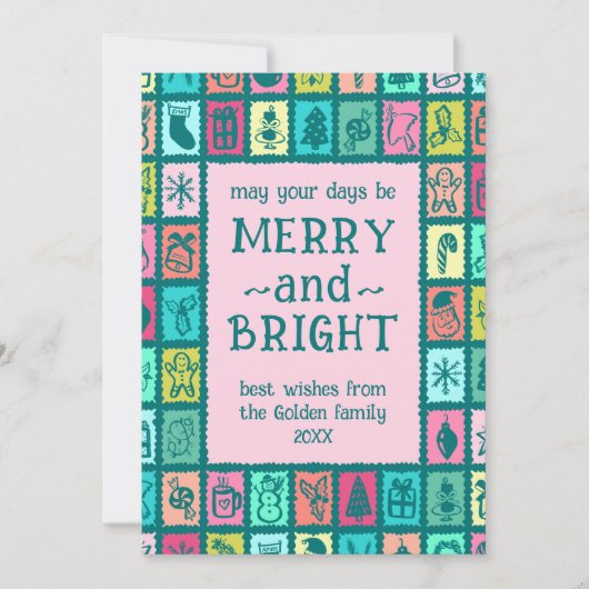 Whimsical Christmas Grid Cute Custom 2 PHOTO  シーズンカード (正面)