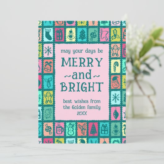 Whimsical Christmas Grid Cute Custom 2 PHOTO  シーズンカード (スタンド正面)