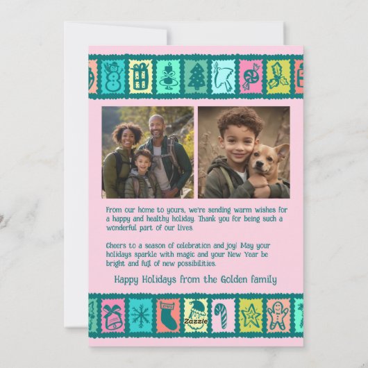 Whimsical Christmas Grid Cute Custom 2 PHOTO  シーズンカード (裏面)