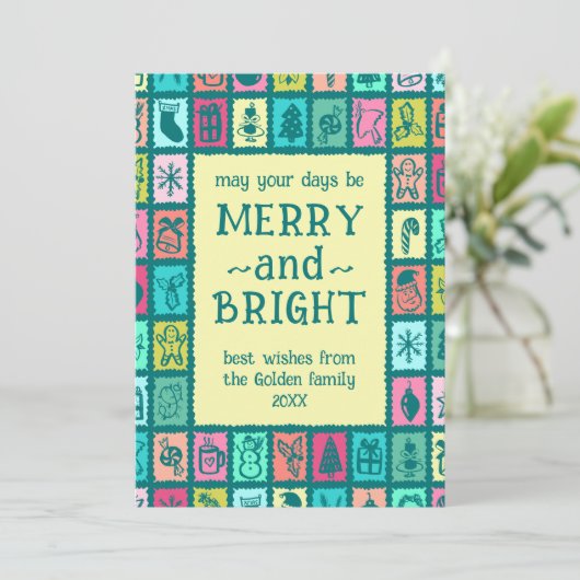 Whimsical Christmas Grid Cute Custom 2 PHOTO  シーズンカード (スタンド正面)