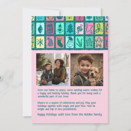 Whimsical Christmas Grid Cute Custom 3 PHOTO  シーズンカード (裏面)