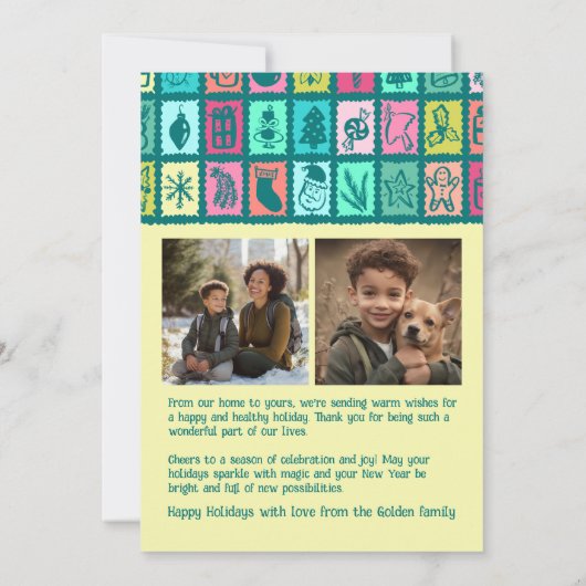 Whimsical Christmas Grid Cute Custom 3 PHOTO  シーズンカード (裏面)