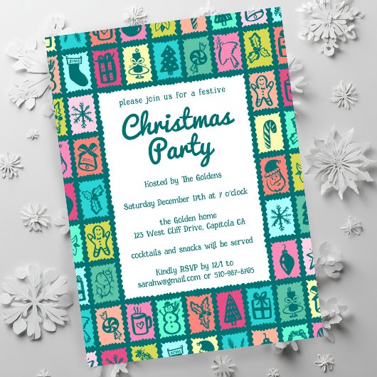 Whimsical Christmas Grid Cute Custom HOLIDAY PARTY 招待状