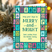 Whimsical Christmas Grid Cute Custom Message カード