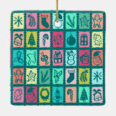 Whimsical Christmas Grid Cute Custom PHOTO Holiday セラミックオーナメント (裏面)