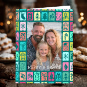 Whimsical Christmas Grid Cute Custom PHOTO Message カード