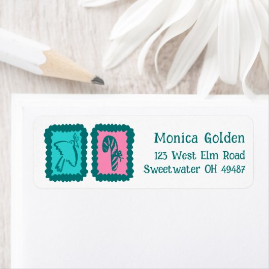 Whimsical Christmas Grid Cute Custom Return Addres ラベル (インサイチュ)