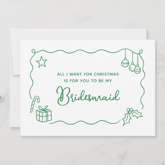Whimsical Christmas Hand Drawn Bridesmaid Proposal カード (正面)