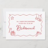 Whimsical Christmas Hand Drawn Bridesmaid Proposal カード (正面)