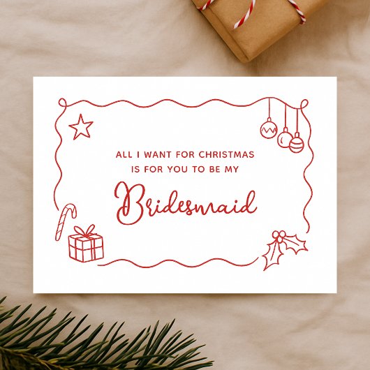 Whimsical Christmas Hand Drawn Bridesmaid Proposal カード