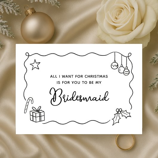 Whimsical Christmas Hand Drawn Bridesmaid Proposal カード