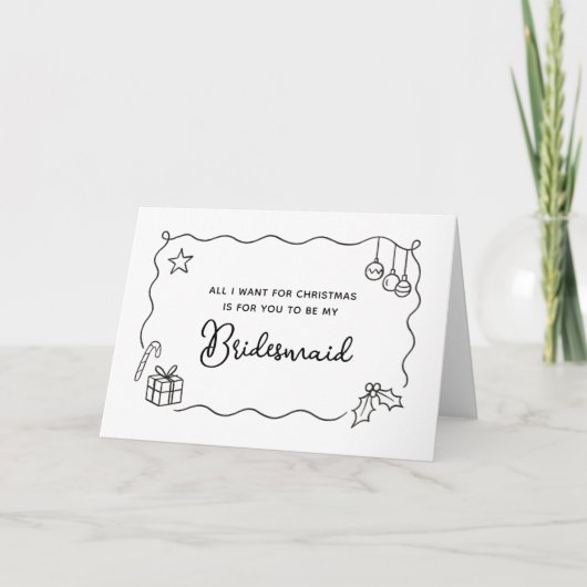 Whimsical Christmas Hand Drawn Bridesmaid Proposal シーズンカード (正面)